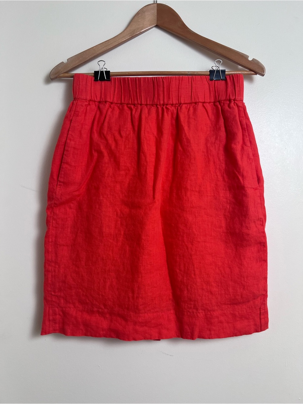J.Crew Orange 100% Linen Pull-On Skirt XS Elastic Waist Pockets